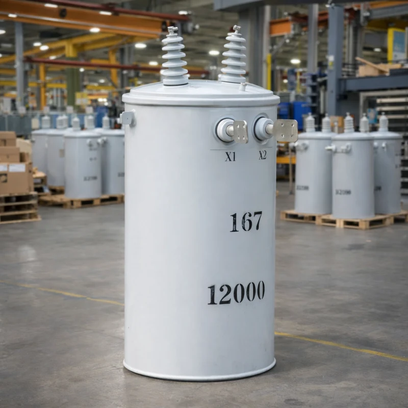 167 kVA pole mounted power distribution transformer by Yawei Transformer with 7.2 kV and 12.47 kV primary voltage for utility networks
