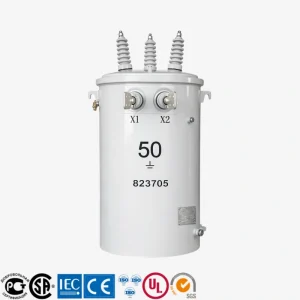 50 kVA power pole mounted single phase oil filled distribution transformer with 7.2–34.5 kV high voltage primary and low voltage secondary, manufactured by Yawei Transformer for global utility power networks