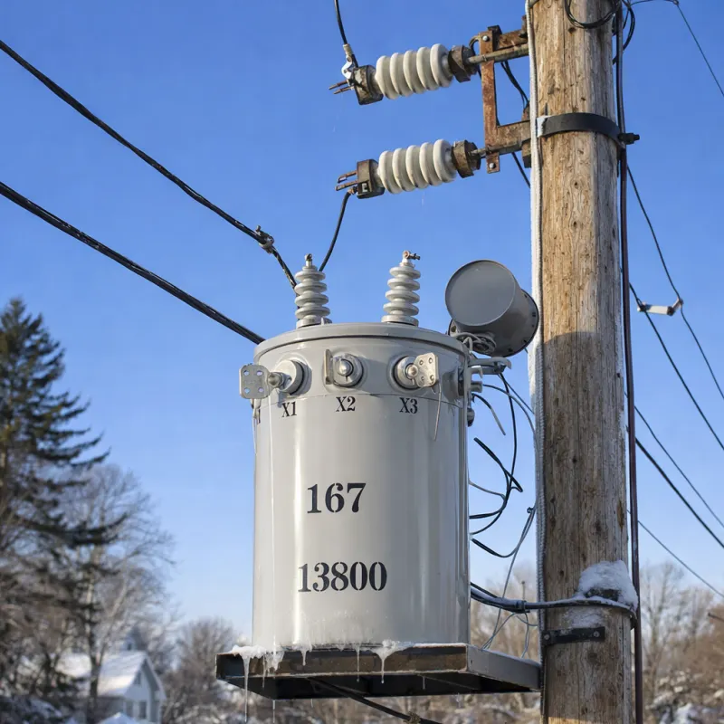 Pole-mounted transformer by Yawei Transformer for utility power distribution, supporting multiple applications across North America, South America, Australia, and Africa. Available for sale, wholesale, and supply.