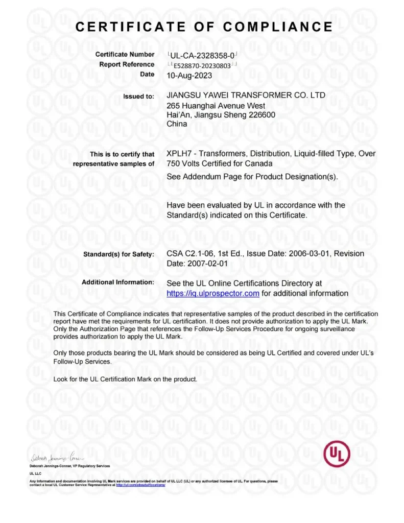 UL listed distribution transformers by Yawei Transformer, single-phase and three-phase electrical transformers designed to ANSI and IEEE standards
