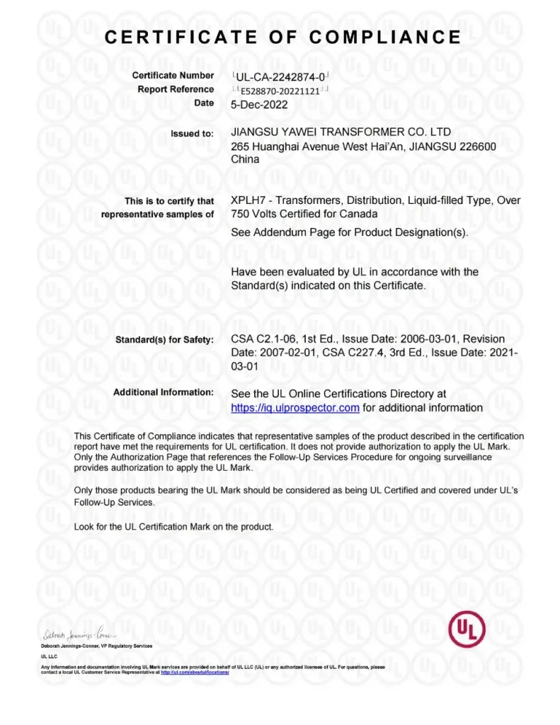 UL listed high voltage electrical power transformers by Yawei Transformer China, 50Hz and 60Hz transformers with ONAN and ONAF cooling systems