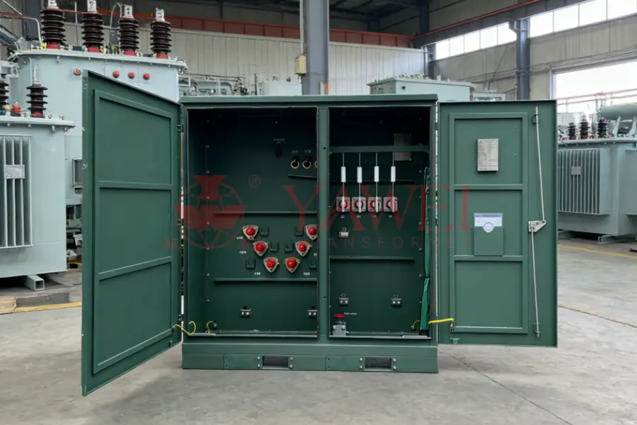 225 kVA pad mounted distribution transformer manufactured for underground and commercial power distribution, featuring custom primary voltage 13.2 kV to 34.5 kV, ANSI/IEEE compliant design, factory-direct supply for North and Latin America by Yawei Transformer