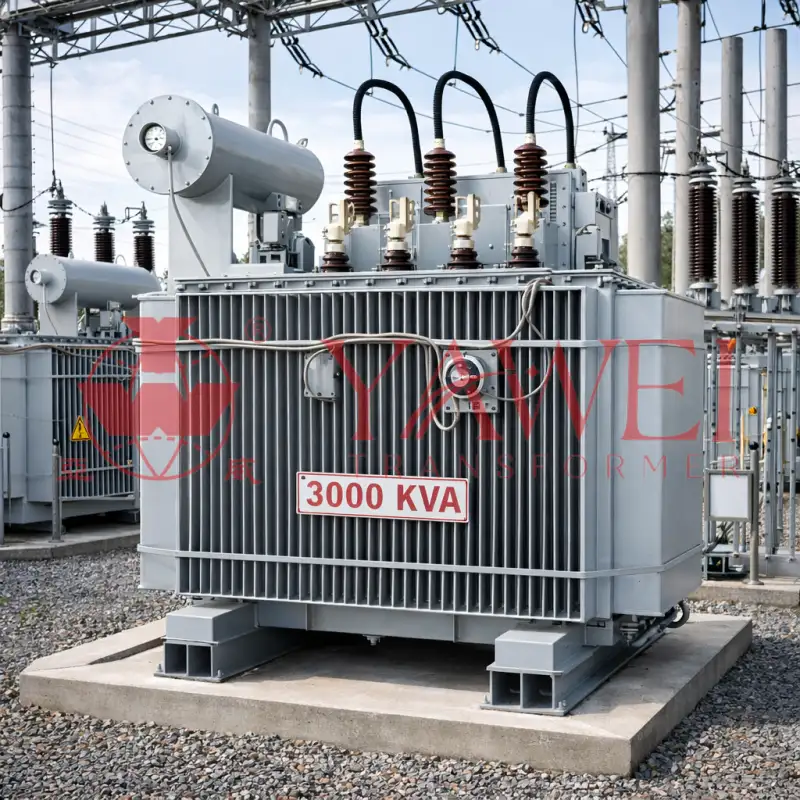 3000 kVA three-phase oil-immersed substation transformer for utility and industrial power distribution with medium voltage range 6 kV–35 kV, oil-filled power and distribution transformer manufactured in factory for wholesale supply and custom solutions, full capacity range up to 10000 kVA for USA Canada UK Germany France Spain Italy Australia Mexico Argentina Brazil and global markets by Yawei Transformer
