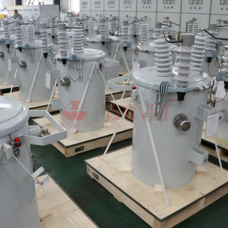 37.5 kVA telephone pole mounted utility grade distribution transformer for overhead networks, primary voltage 7.2kV 12.47kV 13.8kV, oil immersed single phase transformer