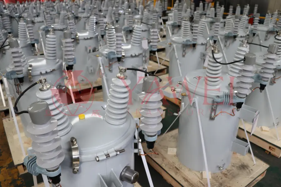 Pole mounted transformers manufactured in China for overhead power distribution systems, with capacity ranges from 5 kVA to 500 kVA and voltage classes from 7.2 kV to 33 kV, designed and supplied by Yawei Transformer for global utility and commercial applications