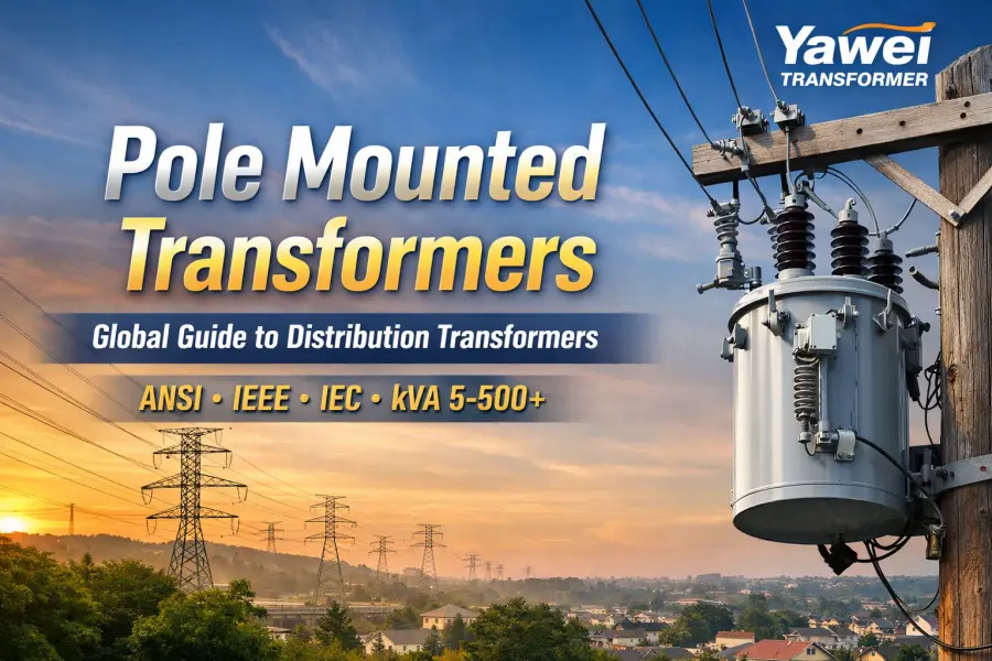 Pole mounted transformers rated 5–500 kVA for 11–33 kV overhead power distribution systems by Yawei Transformer