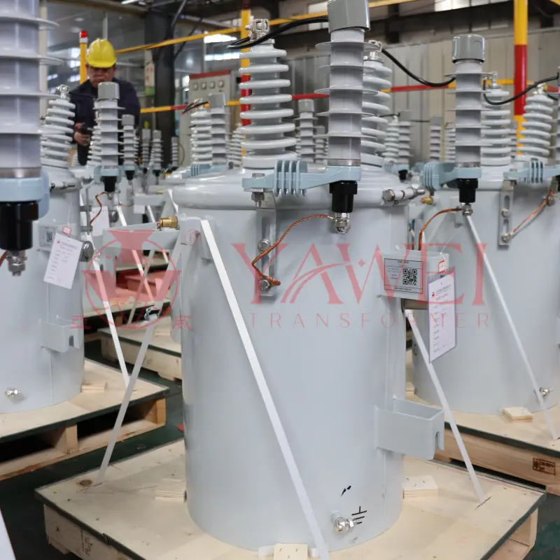 Pole mounted transformers manufactured for global power distribution markets, covering capacity ranges from 5 kVA to 500 kVA and medium-voltage systems from 7.2 kV to 33 kV, supplied by Yawei Transformer for utility, commercial, and industrial applications worldwide