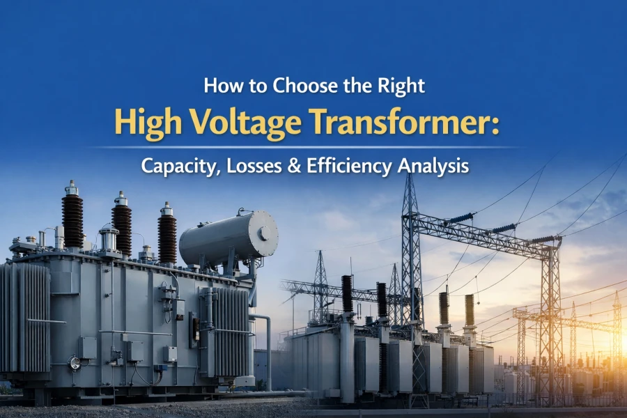 High voltage transformer installed in industrial substation illustrating capacity selection, loss analysis, and efficiency optimization, manufactured by China-based transformer factory for global wholesale supply to utilities, EPC contractors, and industrial projects.
