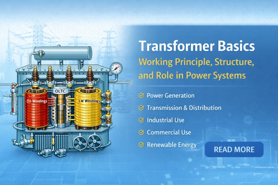 Transformer basics showing working principle, internal structure, and role in electrical power systems