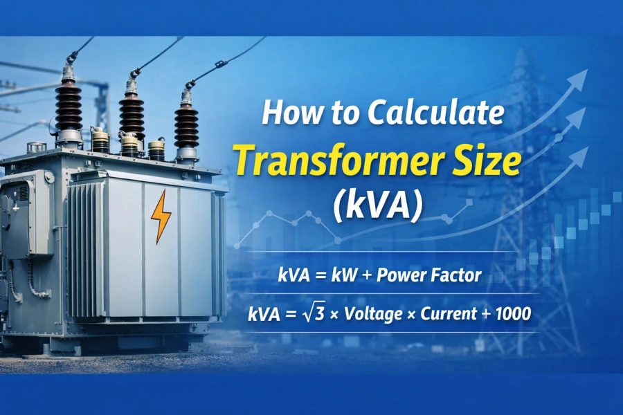 How to calculate transformer size (kVA) for industrial and commercial power systems with transformer capacity formula and electrical load calculation