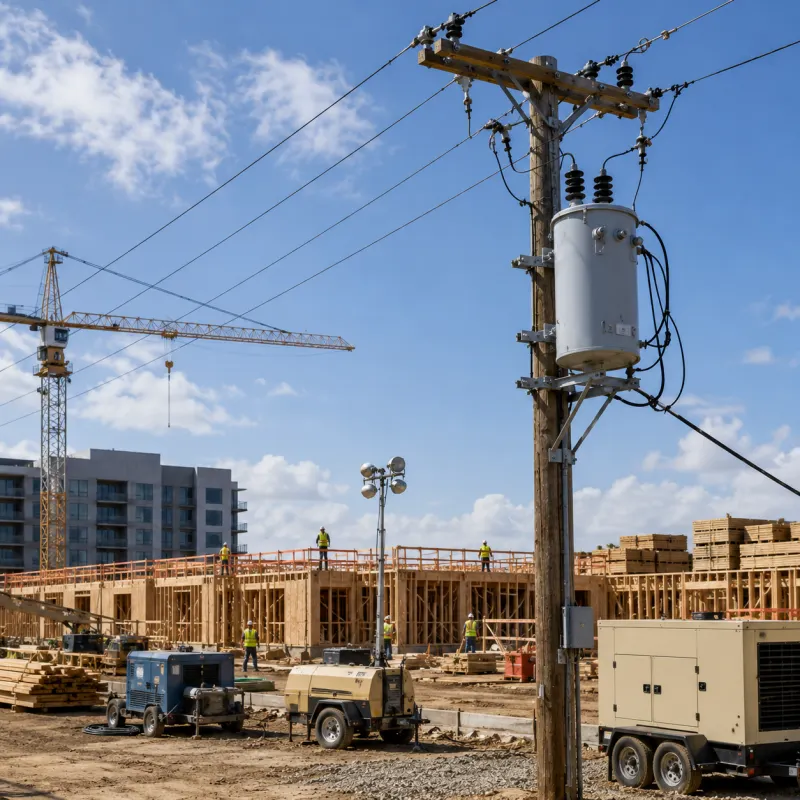 Heavy Duty External Pole Mounted Transformer for Construction and Temporary Power Supply Fast Shipping Custom Outdoor Column Type Distribution Transformer Manufacturer Factory for Utility Industrial Construction Sites 4.16kV 7.2kV 12.47kV 13.2kV 25kV 34.5kV Primary Voltage 120/240V 208V 277/480V Secondary Voltage 10kVA–2500kVA Oil Immersed Outdoor Power Transformer Yawei Transformer