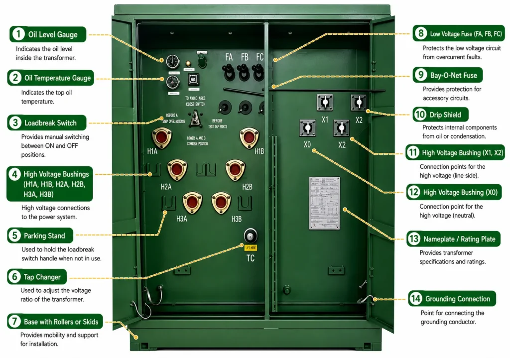 ： Internal Component Layout and Identification Diagram of Pad Mounted Oil Filled Distribution Transformer - Yawei Transformer