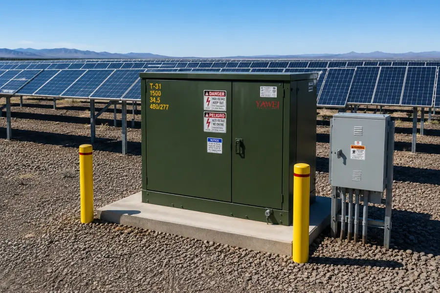 Solar farm pad mounted transformer for utility-scale photovoltaic power generation projects, renewable energy distribution systems, and solar power infrastructure by Yawei Transformer