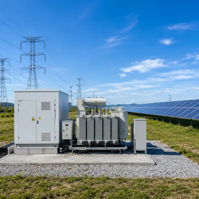 太陽能電場可再生能源 35kV 油浸式配電變壓器，為太陽能發電廠及電網整合系統量身打造的墊板式變電站解決方案。.