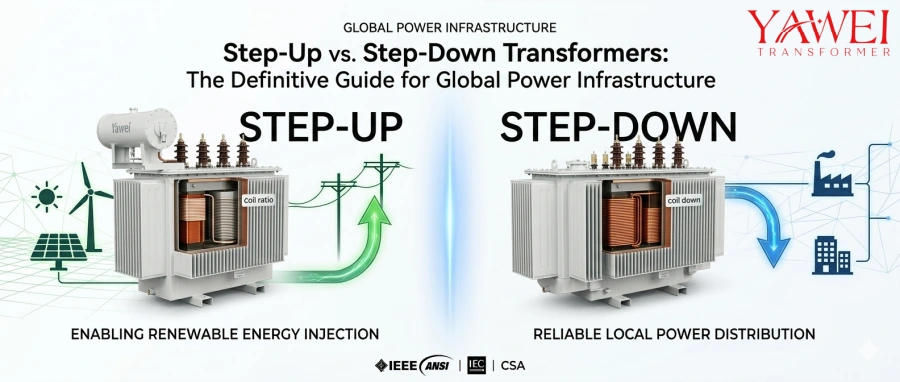 Step up vs step down transformers engineering guide overview banner by Yawei Transformer