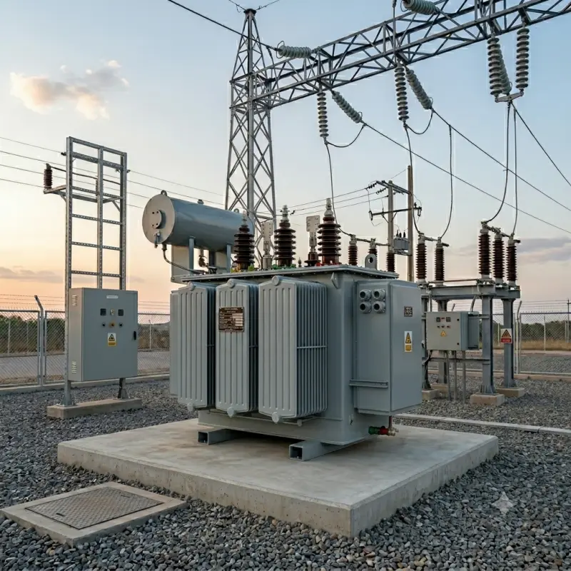 公用配電變壓站 35kV 三相充油式電力變壓器，批發製造用於高壓電網傳輸和配電系統的設備。.