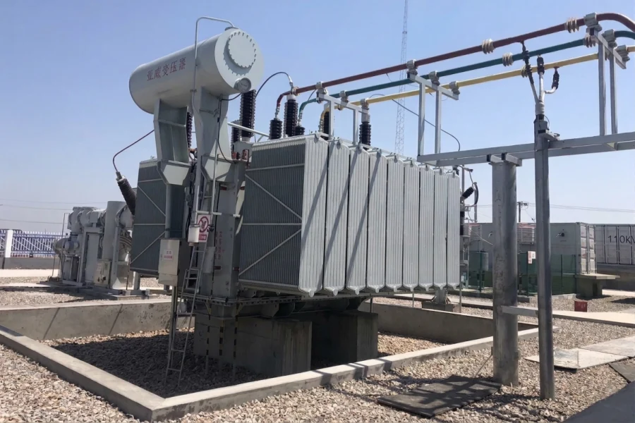 Yawei 120MW solar farm three-phase double-winding oil-immersed step-up transformer rated for 110kV transmission applications, designed for utility-scale photovoltaic power generation and grid interconnection.