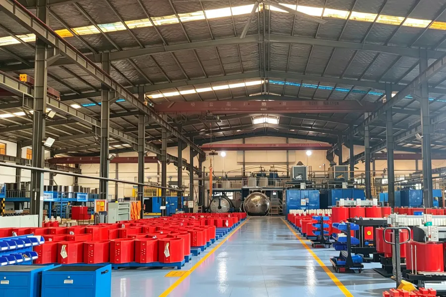Modern dry type transformer manufacturing facility producing high efficiency cast resin transformers, medium voltage dry type distribution transformers, and customized electrical transformers for global industrial and commercial power projects by Yawei Transformer.