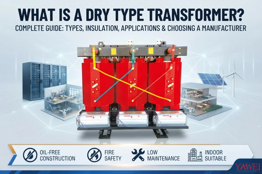 What is a dry type transformer complete guide explaining dry type transformer types, cast resin insulation, dry type transformer construction, medium voltage applications, electrical distribution systems, and how to choose a reliable dry type transformer manufacturer by Yawei Transformer.