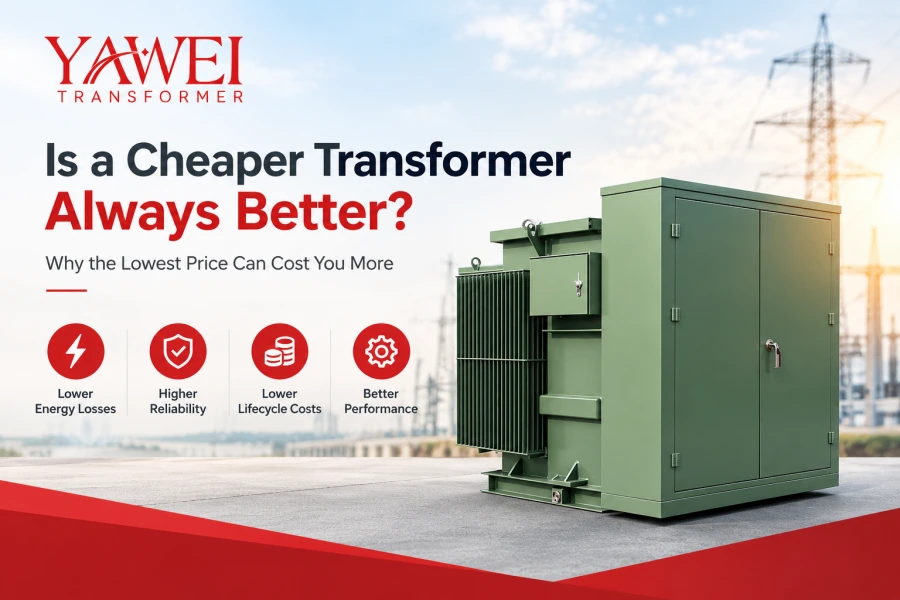 Is a cheaper transformer always better? Yawei Transformer industrial power transformer illustrating the importance of comparing initial purchase price, energy losses, manufacturing quality, operational reliability, and total cost of ownership when selecting a transformer for industrial, utility, and renewable energy projects.