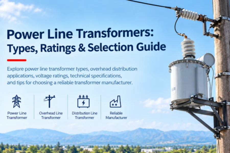 Power line transformers for overhead power distribution systems, including single-phase and three-phase transformers for utility applications